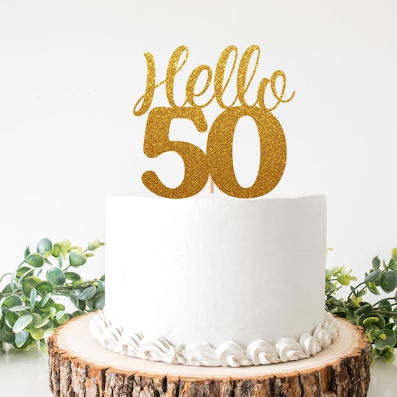 1 x Glitter "Hello 50" Cake Topper 5 Colours Happy Birthday 50th Decoration 