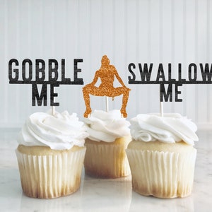Funny Thanksgiving Decorations, Thanksgiving Cupcake Toppers, Gobble Me, Swallow Me, Stripper Cupcake Toppers, Bachelorette Party Decor