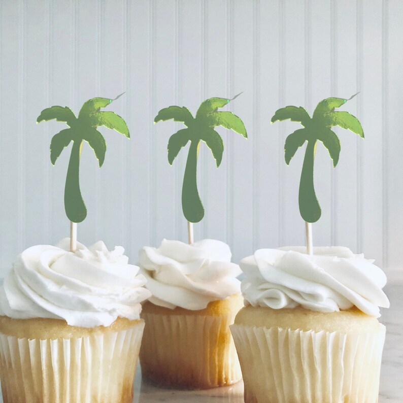 Palm Tree Cupcake Toppers Palm Tree Party Decorations Etsy