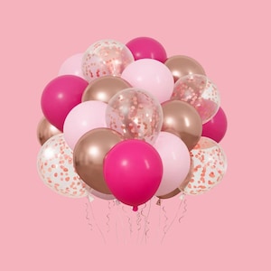 Pink Birthday Party Latex Balloons, Pink Balloon Bouquet, Rose Gold Confetti Balloons, Birthday Photoshoot Balloons, 18th, 21st, 25 Pieces
