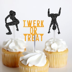 Twerk or Treat Cupcake Toppers, Halloween Bachelorette Party Cupcake Toppers, Stripper Cupcake Toppers, Bachelorette Party Decor