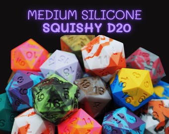Large D20 Squishy Ball - Medium Silicone with Swirl Colors - Handmade Dice, D&D and Tabletop Games