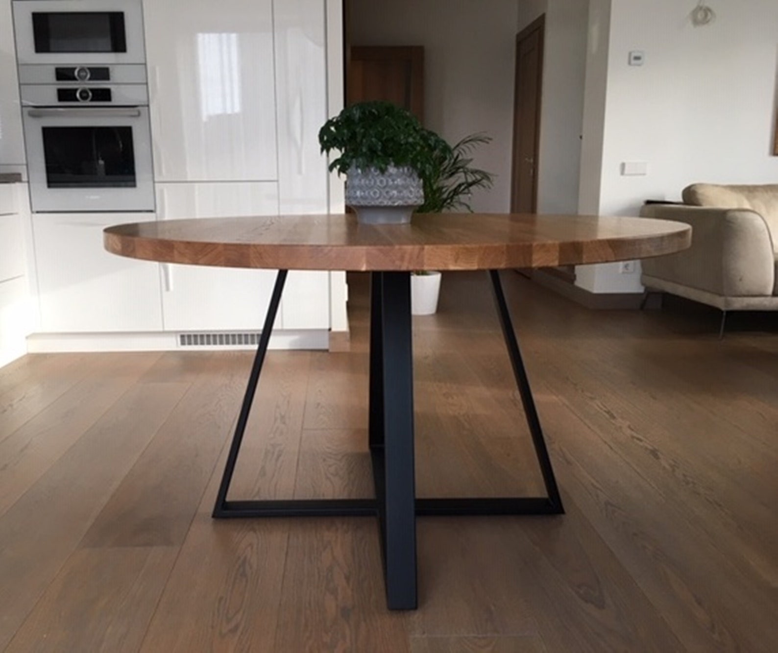 Mid Century Round Table Large Solid Walnut Wood Dining Table Etsy