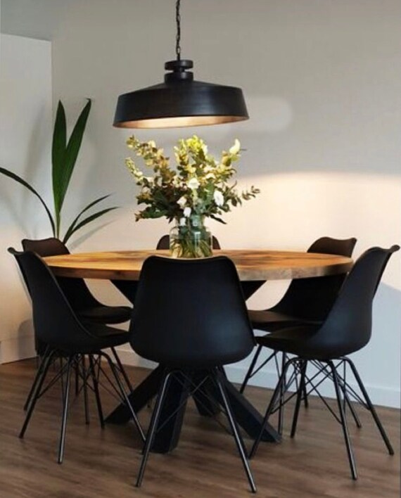 Designer Plastic 90cm Dining Table in Black & Walnut Wood Legs