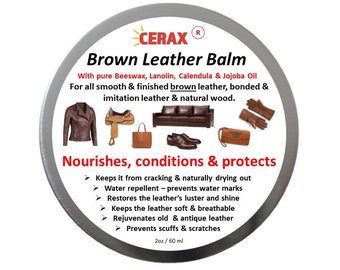 CERAX Brown Leather Balm cleans, conditions and protects Handbags, Shoes, Clothes, Car Seats, Furniture, Gloves, Luggages, Equestrian ....