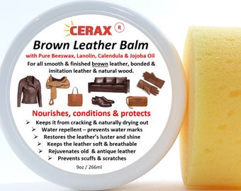 CERAX Brown Leather Balm cleans, conditions and protects Handbags, Shoes, Clothes, Car Seats, Furniture, Gloves, Luggage, Equestrian...