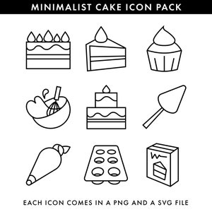 Minimalist Cake Baking Black and White Lineart Icon Pack