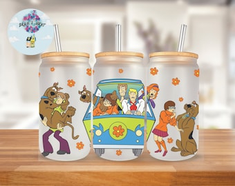 Mystery Machine Crew Frosted Glass Libbey Cup, Sublimation Design, Cartoon Dog