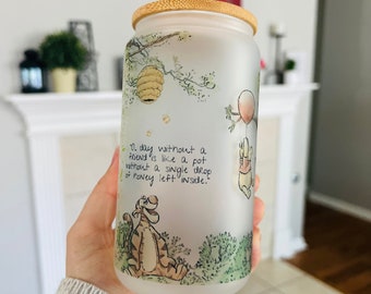 Winnie the Pooh Glass Can with Bamboo Lid & Straw (16oz or 20oz)