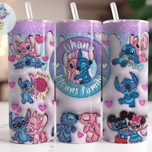 20oz 3D inflated Stitch and Angel Skinny Tumbler, Gift for her, Gift for him, Gift for fiancé, lilo and stitch, gift