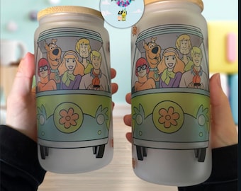Mystery Machine Gang Glass Can | Libbey Glass with Bamboo Lid