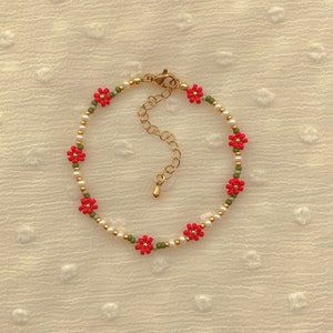 Eleanor Bracelet | Delicate Poinsettia Flower Bracelet | Dainty Seed Bead bracelet | Handmade Beaded Bracelet | Gold Filled Jewelry