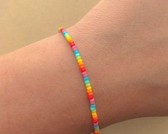 Rainbow Seed Bead Stretch Bracelet, dainty bracelets