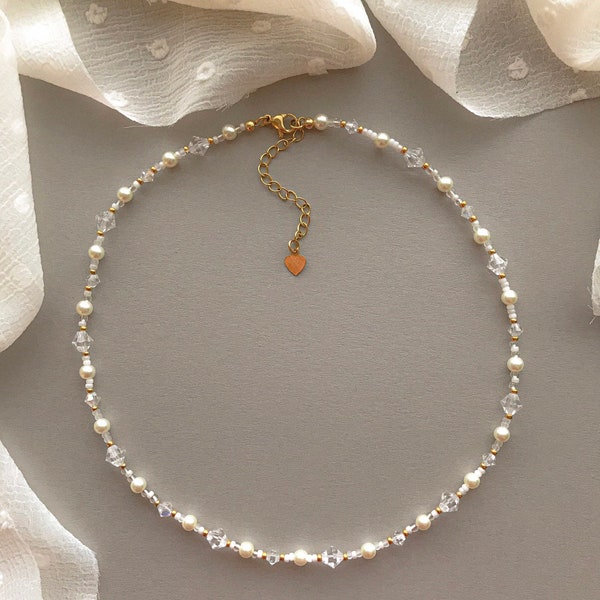 Aurora Necklace | Delicate Crystal Flower Necklace | Dainty Seed Bead Choker