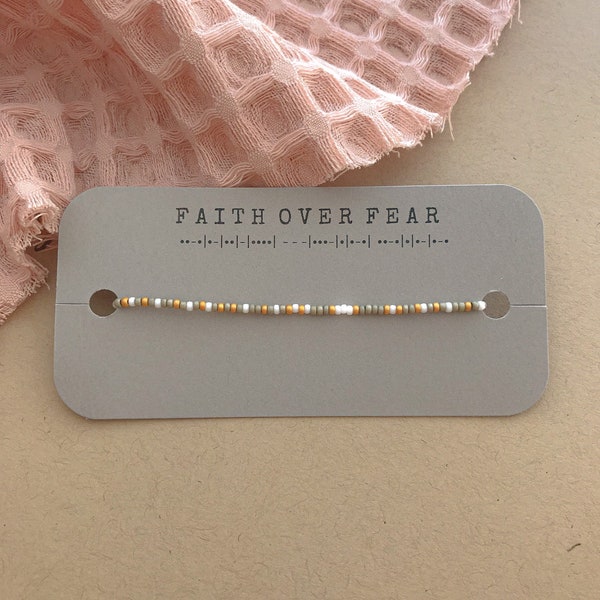 Faith Over Fear Morse Code Seed Bead Stretch Bracelet