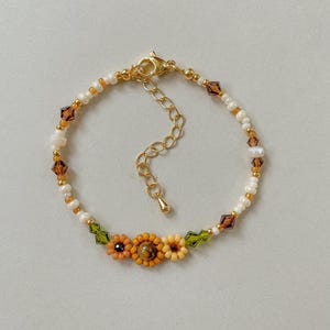 Betsy Bracelet | Yellow Sunflower Beaded Bracelet | Adjustable Daisy Chain Bracelet | Gold Filled Jewelry | Handmade Jewelry