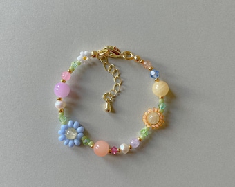 Kids Paisley Bracelet | Flower Beaded Bracelet | Mommy and Me Bracelet | Colorful Adjustable Toddler Bracelet | Gold Filled Jewelry