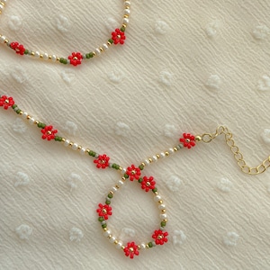 Eleanor Necklace Delicate Poinsettia Flower Necklace Dainty Seed Bead Choker image 4