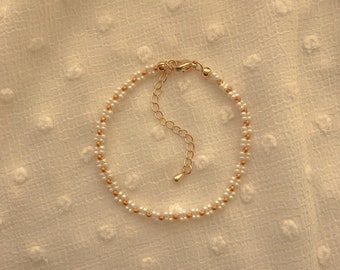 Carol Butterfly Bracelet | White and Gold Delicate Beaded Bracelet | Dainty Gold Filled Handmade Jewelry