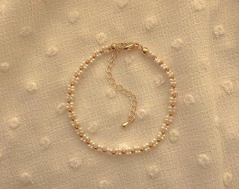 Carol Butterfly Bracelet | White and Gold Delicate Beaded Bracelet | Dainty Gold Filled Handmade Jewelry