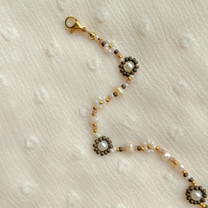 Bronwyn Bracelet Flower Beaded Bracelet Freshwater Pearl Bracelet Neutral Adjustable Bracelet Gold Filled Jewelry image 6