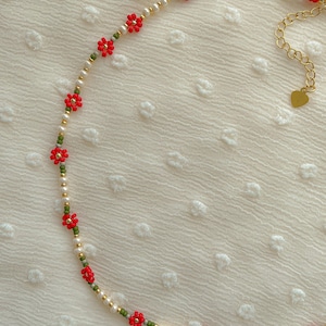 Eleanor Necklace Delicate Poinsettia Flower Necklace Dainty Seed Bead Choker image 2