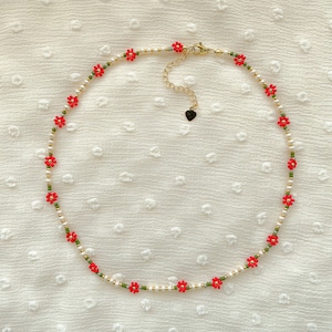 Eleanor Necklace Delicate Poinsettia Flower Necklace Dainty Seed Bead Choker image 1