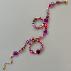 Yasmin Necklace | Delicate Fuchsia Beaded Flower Necklace | Gemstone Statement Necklace | Colorful Whimsical Jewelry | Gold Filled Gifts