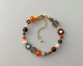 Marnie Bracelet | Fall Flower Bracelet | Handmade Whimsical Beaded Bracelet | Gold Filled Jewelry | Adjustable Gemstone Bracelet