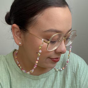 Lola Eyeglasses and Sunglasses Chain | Dainty Handmade Seed Bead Gemstone Jewelry | Colorful Cottage Core Flower Glasses Holder