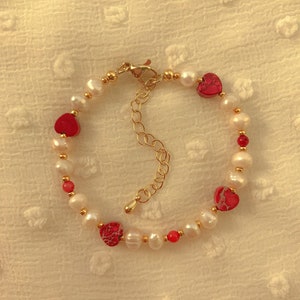 Amora Bracelet | Valentine Heart Beaded Bracelet | Freshwater Pearl Bracelet