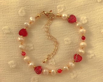 Amora Bracelet | Valentine Heart Beaded Bracelet | Freshwater Pearl Bracelet