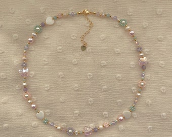 Lorelei Necklace | Delicate Pastel Flower Necklace | Dainty Seed Bead Necklace | Pearl Necklace