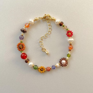 Clementine Bracelet | Fall Flower Bracelet | Handmade Whimsical Beaded Bracelet | Gold Filled Jewelry | Adjustable Gemstone Bracelet