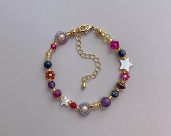 Matilda Bracelet | Whimsical Celestial Bracelet | Handmade Seed Bead Gemstone Jewelry | Galaxy Bracelet