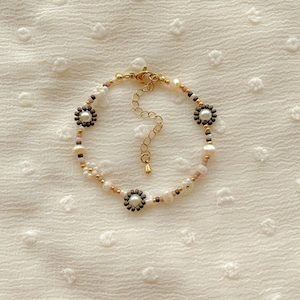 Bronwyn Bracelet Flower Beaded Bracelet Freshwater Pearl Bracelet Neutral Adjustable Bracelet Gold Filled Jewelry image 1
