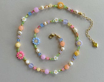 Paisley Necklace | Delicate Spring Flower Necklace | Dainty Seed Bead Crystal Jewelry