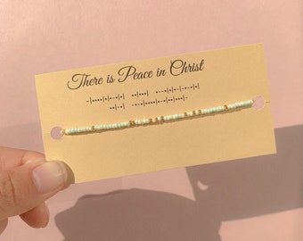 There is Peace in Christ Morse Code Bracelet, Seed Bead Stretch Bracelet