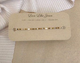 Love Like Jesus Morse Code Seed Bead Stretch Bracelet