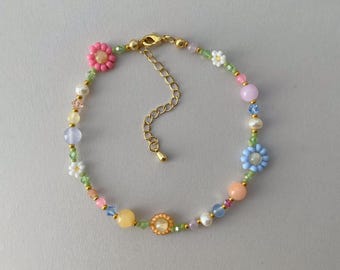 Paisley Anklet | Beaded Flower Anklet | Gemstone Anklet | Colorful Adjustable Anklet | Gold Filled Jewelry | Silver Jewelry | Daisy Anklet