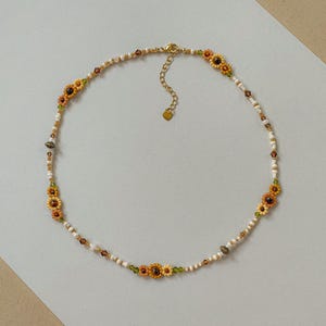Betsy Necklace | Delicate Sunflower Necklace | Dainty Seed Bead Jewelry | Fall Statement Necklace