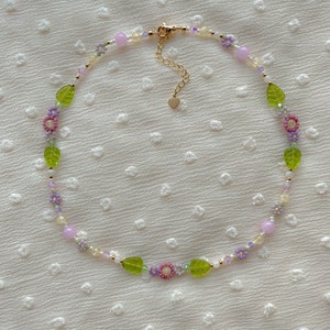 Meadow Necklace | Delicate Purple Flower Necklace | Dainty Handmade Seed Bead Choker