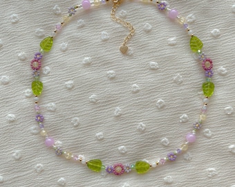 Meadow Necklace | Delicate Purple Flower Necklace | Dainty Handmade Seed Bead Choker