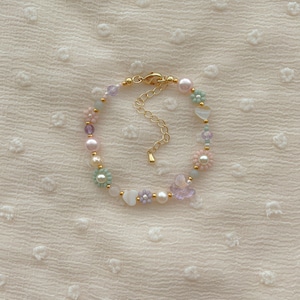 Lorelei Bracelet | Pink Flower Beaded Bracelet | Freshwater Pearl Bracelet | Gold Filled Jewelry | Dainty Handmade Bracelet