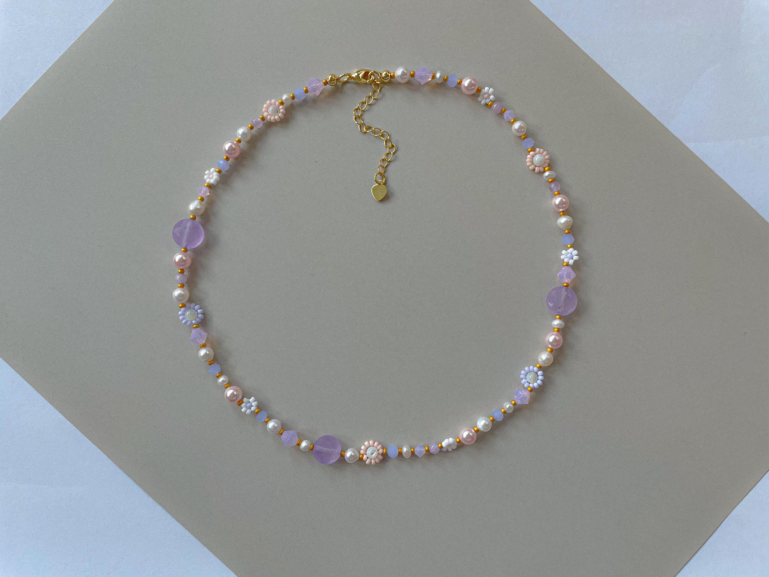 Ophelia Necklace | Delicate Pastel Beaded Flower Necklace | Gemstone Statement Necklace | Colorful Whimsical Jewelry | Gold Filled Gifts