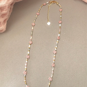 Morning Glory Choker | Delicate Pink Flower Necklace | Dainty Seed Bead Choker
