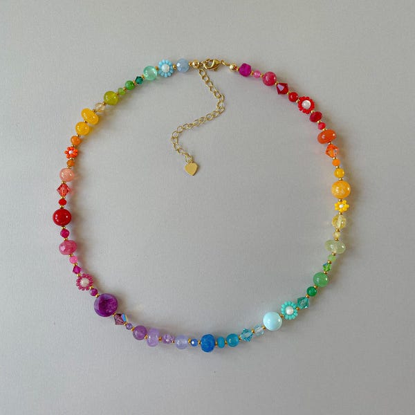 Iris Necklace | Delicate Colorful Flower Necklace | Rainbow Gemstone Necklace | Gold Filled | Beaded Summer Jewelry