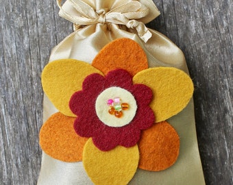 Lavender Sachet • Satin Bag with Unique Flower. Handcrafted flower design. Makes a special gift, wedding favor, or for your own pleasure.