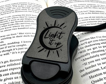 Light It Up Book Light - Crescent Moon, City Gray, Bookish Book Lover Gift, Fantasy, Vegan Leather, Rechargeable USB, 3 Light Mode Dimmable