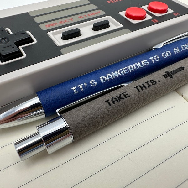 It's Dangerous to Go Alone, Take This! Video Game Nostalgia Engraved Leatherette Pen (Click)